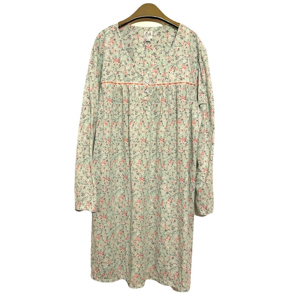Aria Collection Women’s XL Nightgown Long Sleeve Mint Green Floral Button Front - Picture 1 of 12